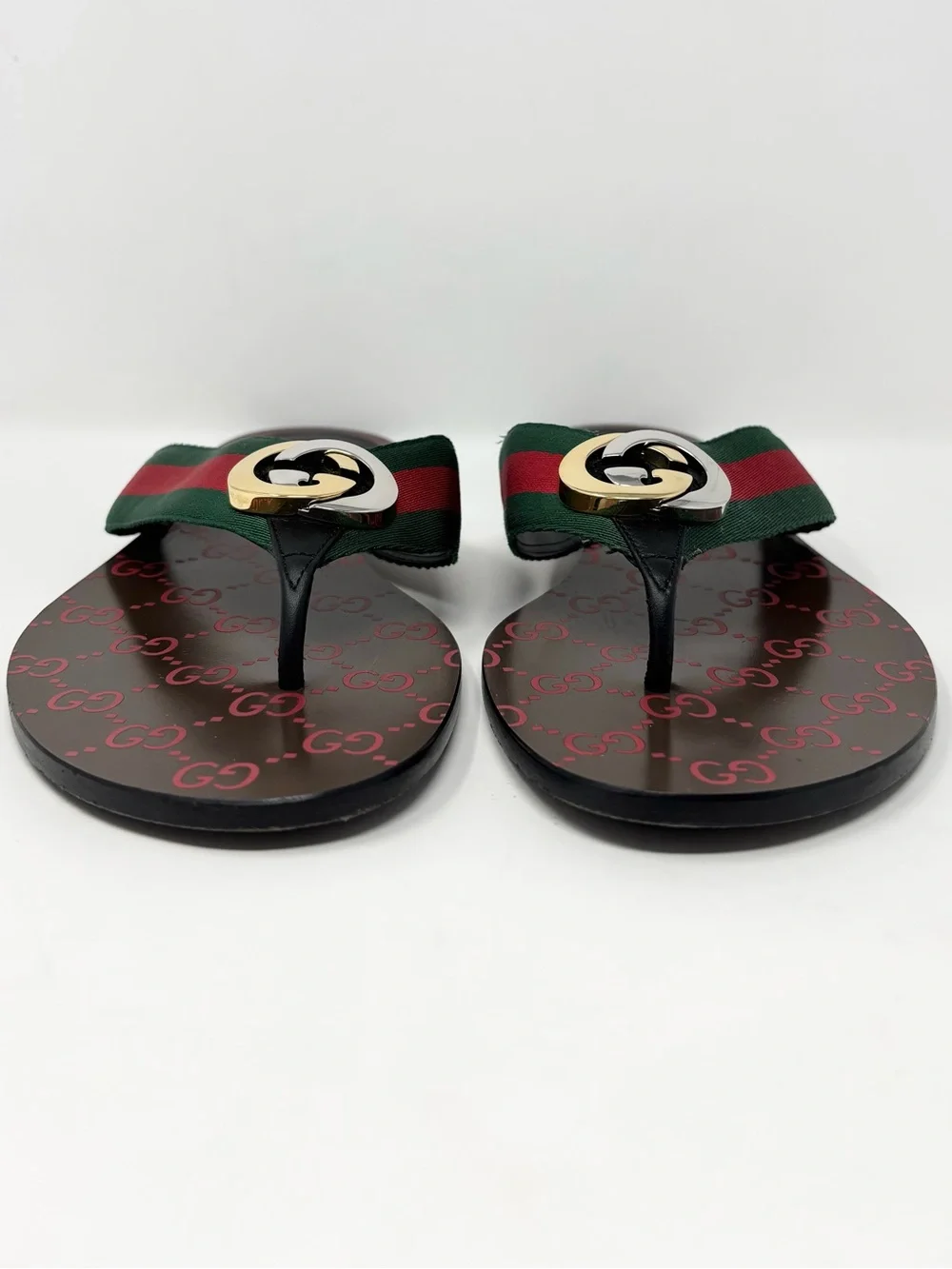 Gucci Kika Web Thong Sandals Nero GG Logo Size 41 US 11